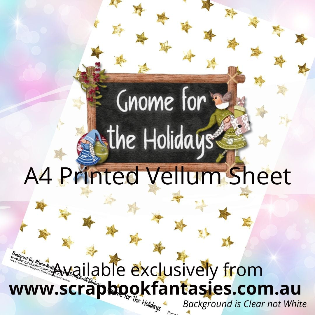 Gnome for the Holidays A4 Printed Vellum Sheet - Gold Stars 13168