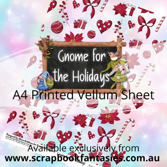 Gnome for the Holidays A4 Printed Vellum Sheet - Red Christmas Accessories 13177