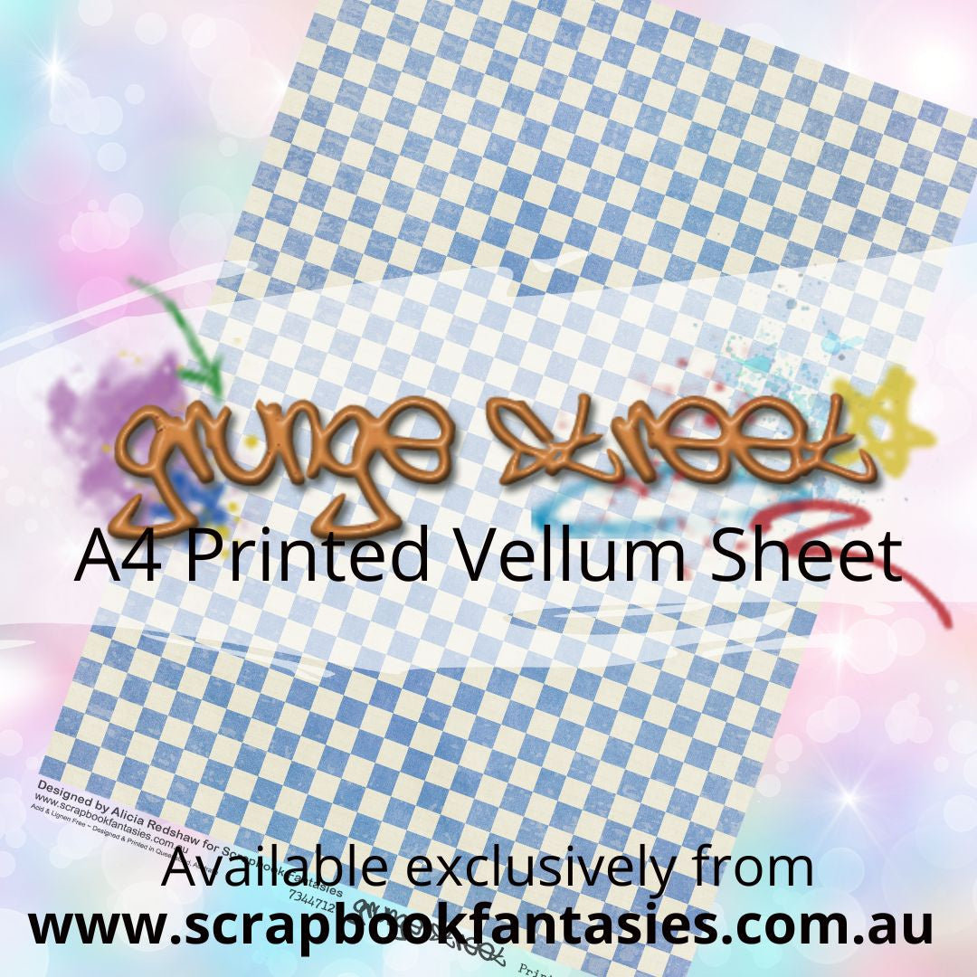 Grunge Street A4 Printed Vellum Sheet - Blue Checks 7344712