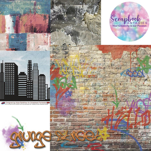 Grunge Street 12x12 Double-Sided Patterned Paper 1 - Designed by Alicia Redshaw Exclusively for Scrapbook Fantasies