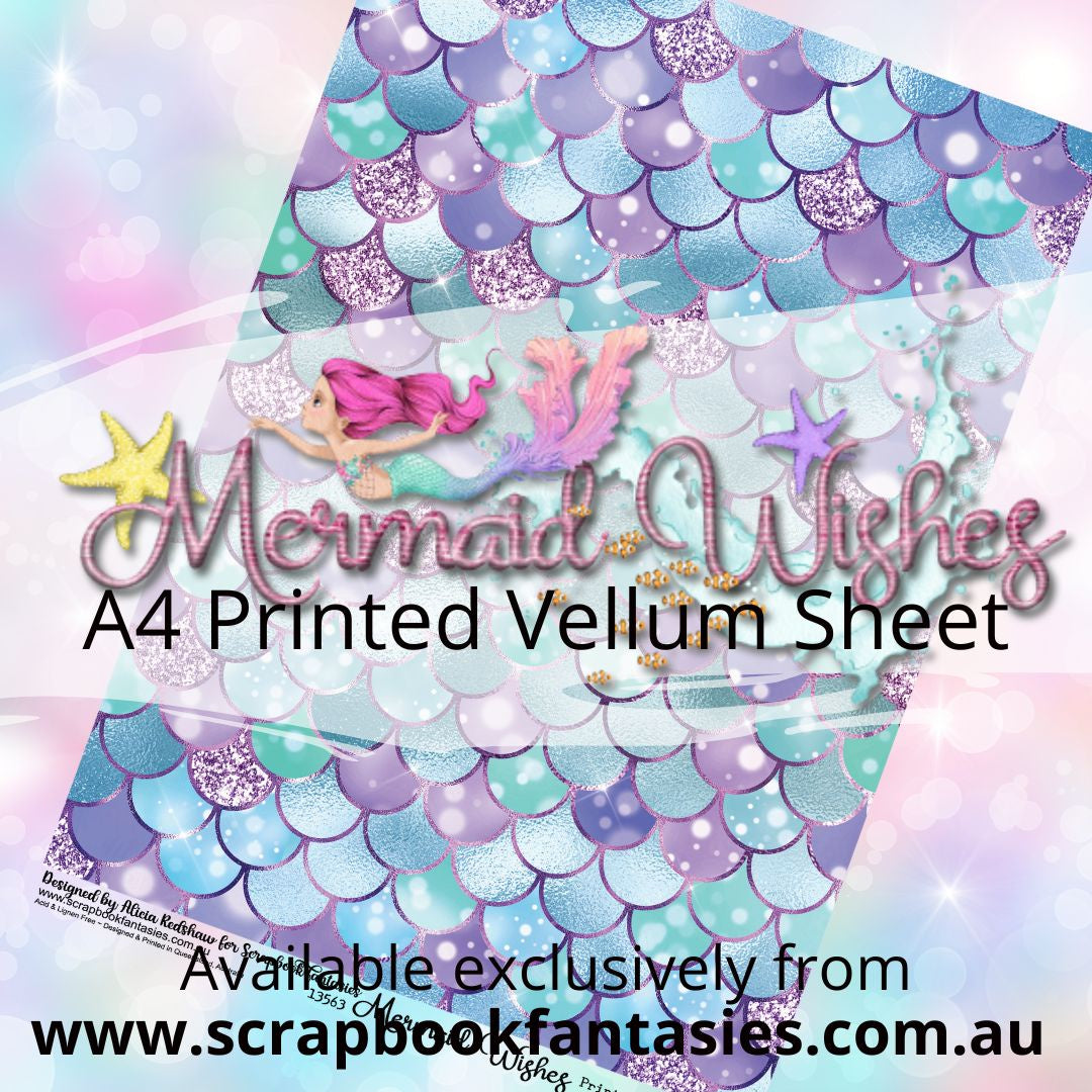 Mermaid Wishes A4 Printed Vellum Sheet - Mermaid Scales 13563