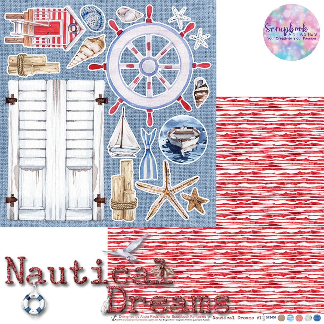 Nautical Dreams 12x12 Double-Sided Patterned Paper 1 - Designed by Alicia Redshaw Exclusively for Scrapbook Fantasies 342401