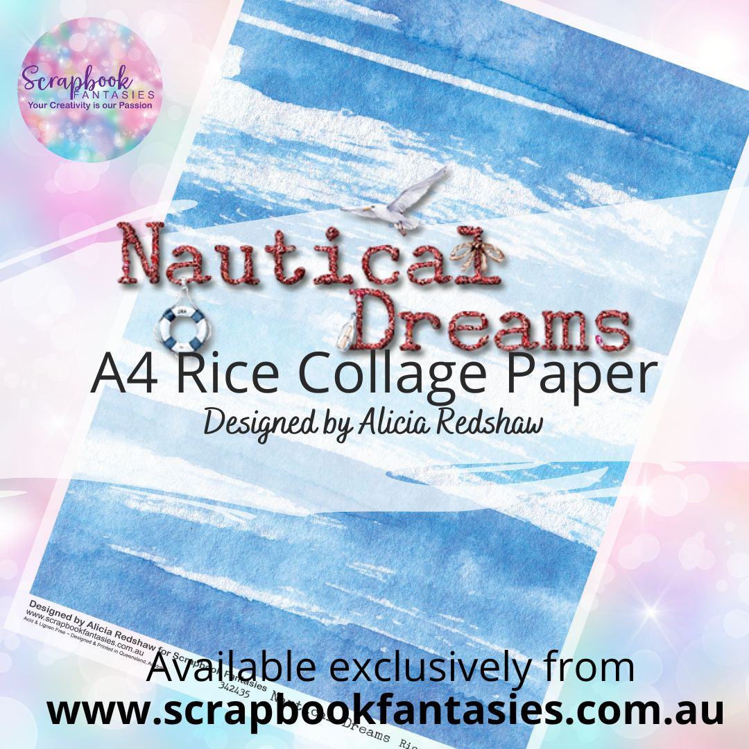 Nautical Dreams A4 Rice Collage Paper - Blue Watercolour Stripes 342435
