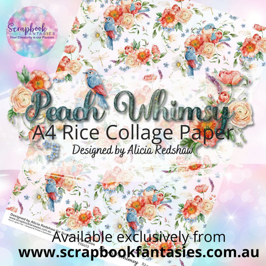 Peach Whimsy A4 Rice Collage Paper - Birds with Florals 792403