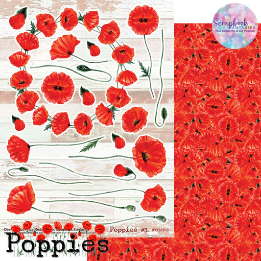 Poppies 8"x11" Double-Sided Patterned Paper 3 - Designed by Alicia Redshaw Exclusively for Scrapbook Fantasies
