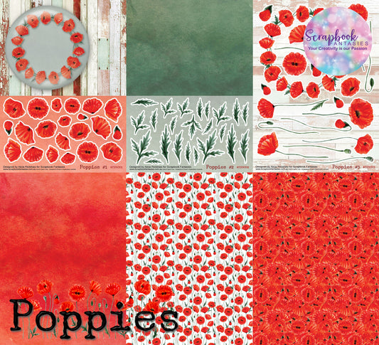 Poppies 8"x11" Double-Sided Patterned Paper Pack - Designed by Alicia Redshaw Exclusively for Scrapbook Fantasies