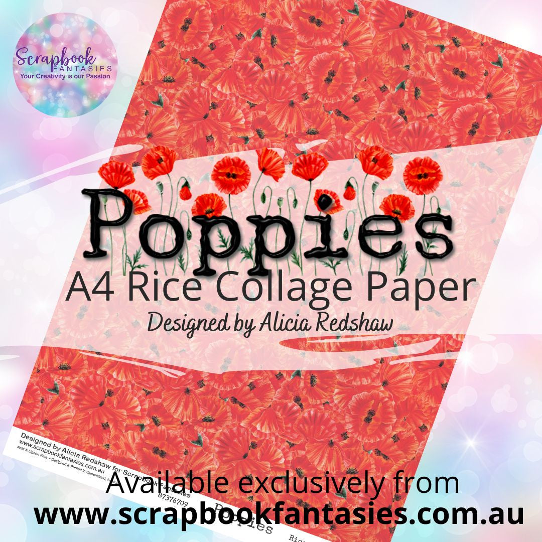 Poppies A4 Rice Collage Paper - Allover Poppies – Scrapbook Fantasies