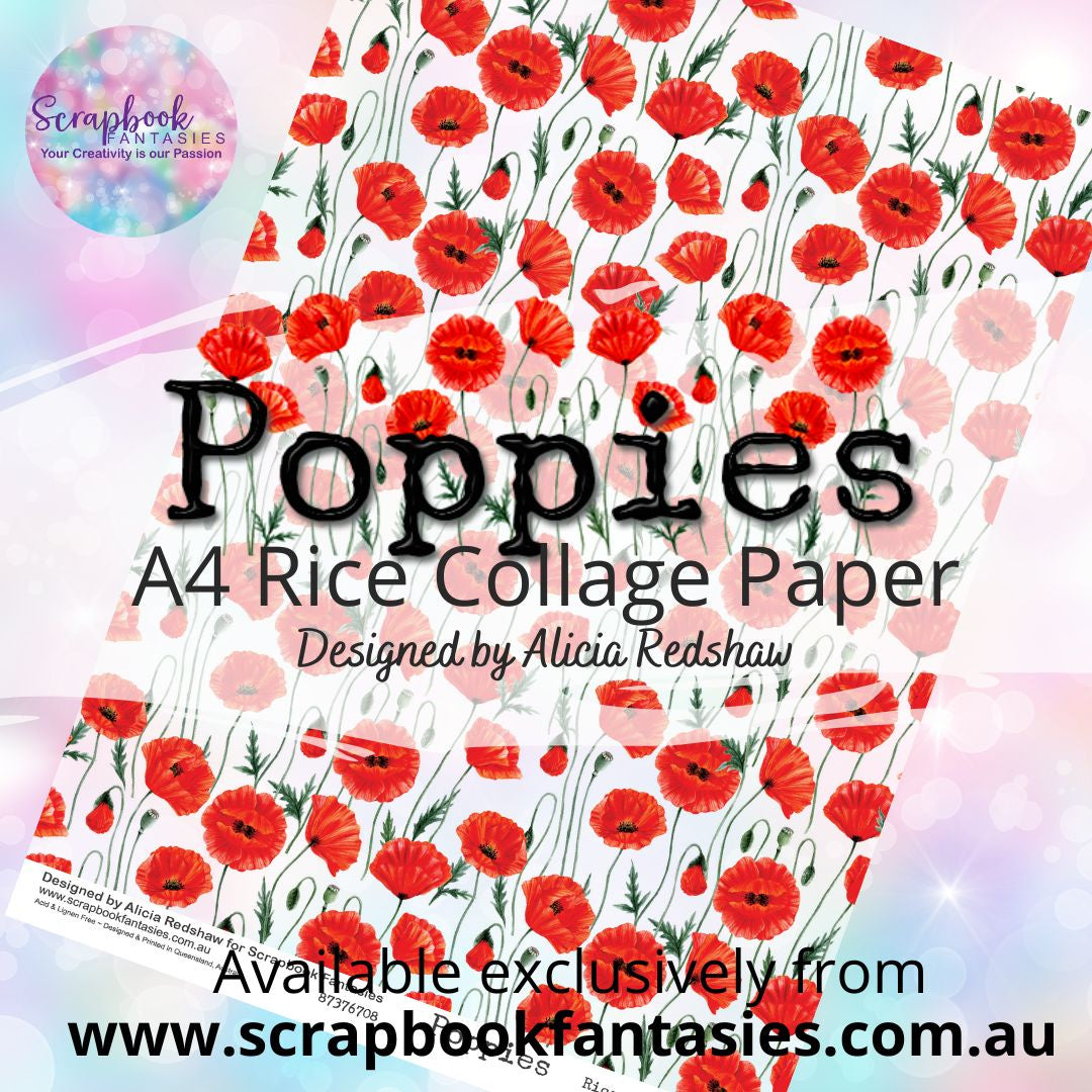 Poppies A4 Rice Collage Paper - Poppy Pattern – Scrapbook Fantasies