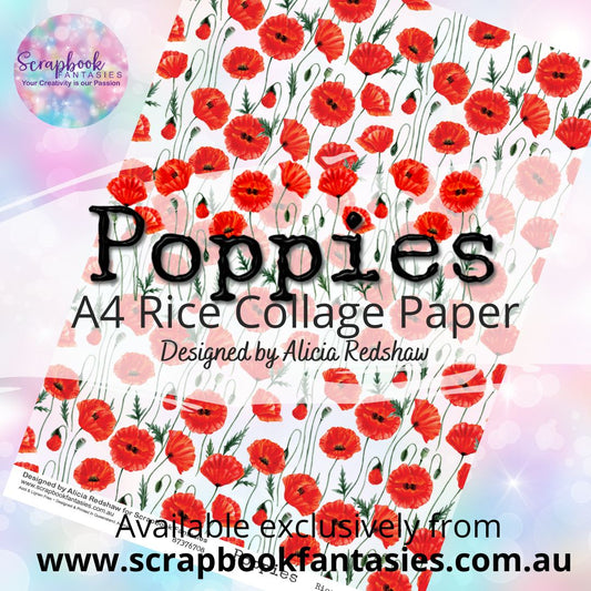 Poppies A4 Rice Collage Paper - Poppy Pattern