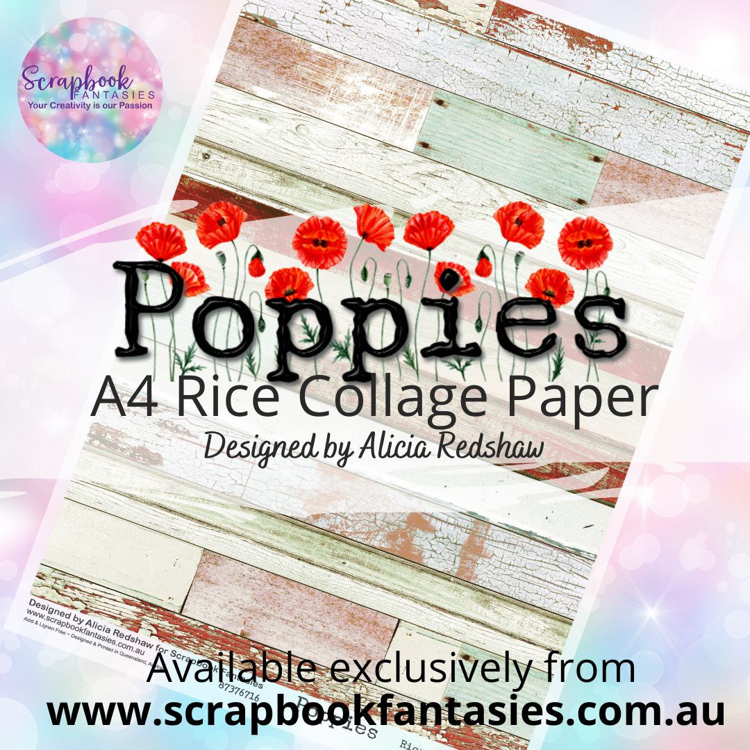 Poppies A4 Rice Collage Paper - Wood – Scrapbook Fantasies