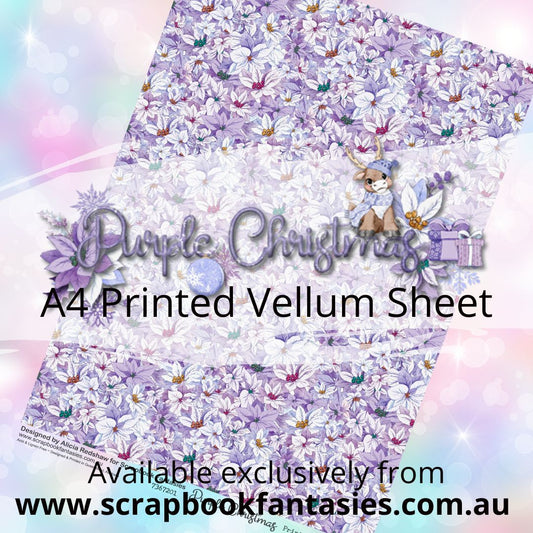 Purple Christmas A4 Printed Vellum Sheet - Poinsettias 7367201