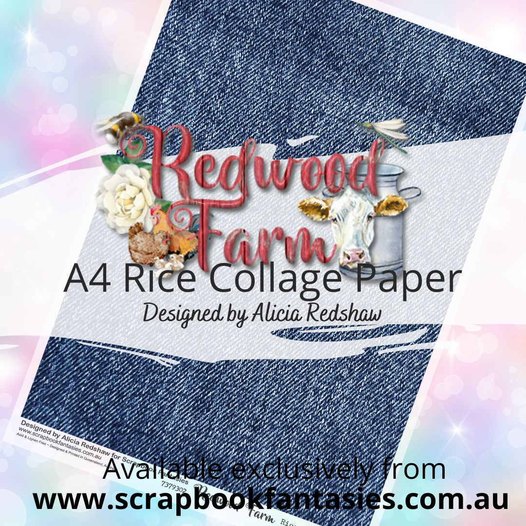 Redwood Farm A4 Rice Collage Paper - Denim