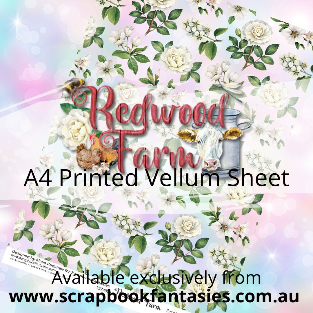 Redwood Farm A4 Printed Vellum Sheet - White Flowers 7379308
