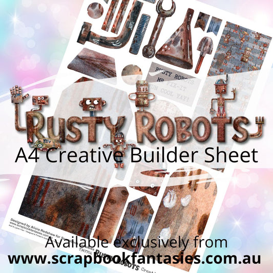 Rusty Robots A4 Creative Builder Sheet - Blue Robot - Designed by Alicia Redshaw