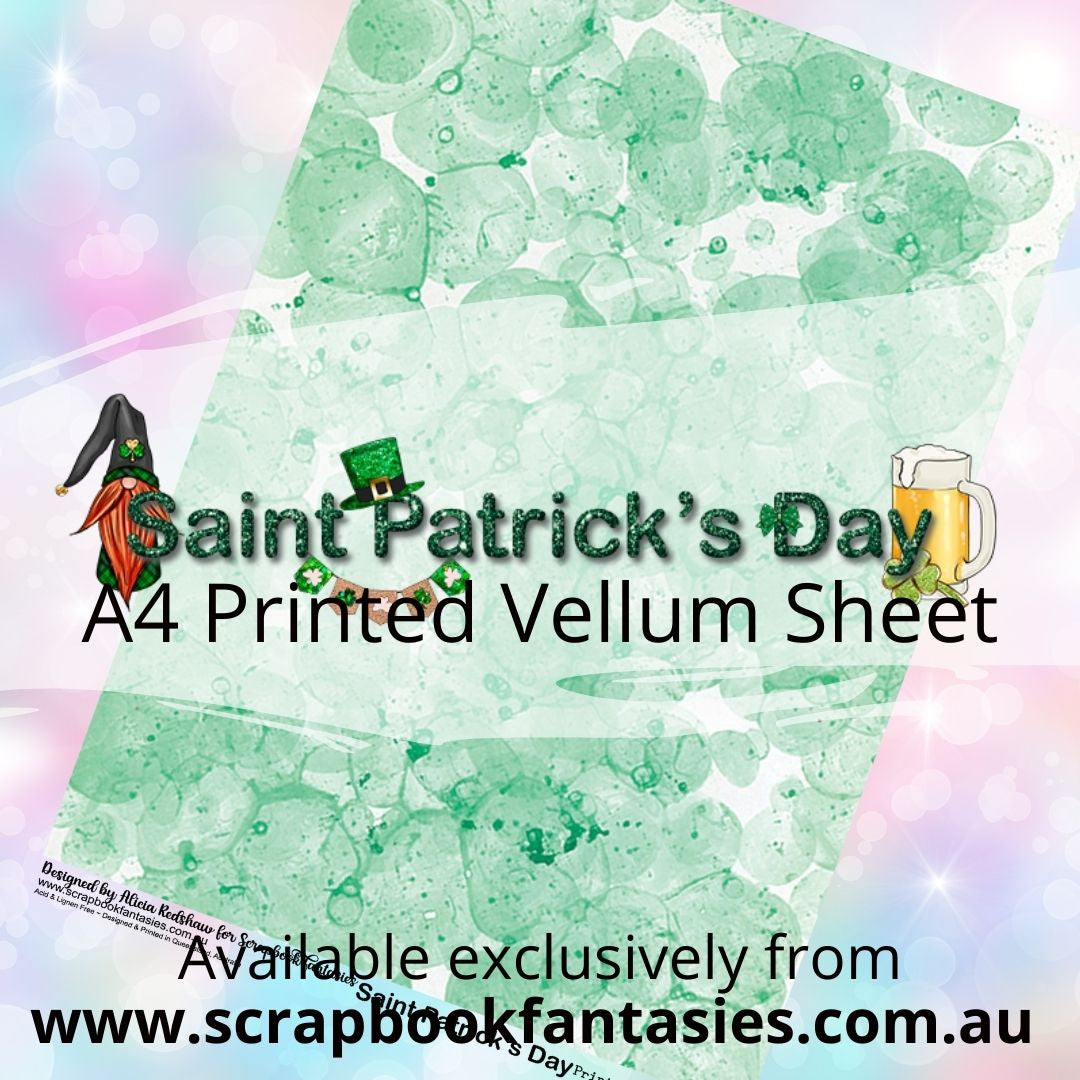 Saint Patrick's Day A4 Printed Vellum Sheet - Green Watercolour 13249