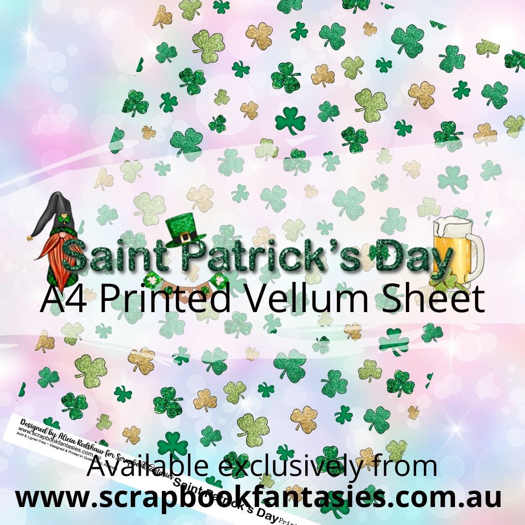 Saint Patrick's Day A4 Printed Vellum Sheet - Shamrock Pattern 13250