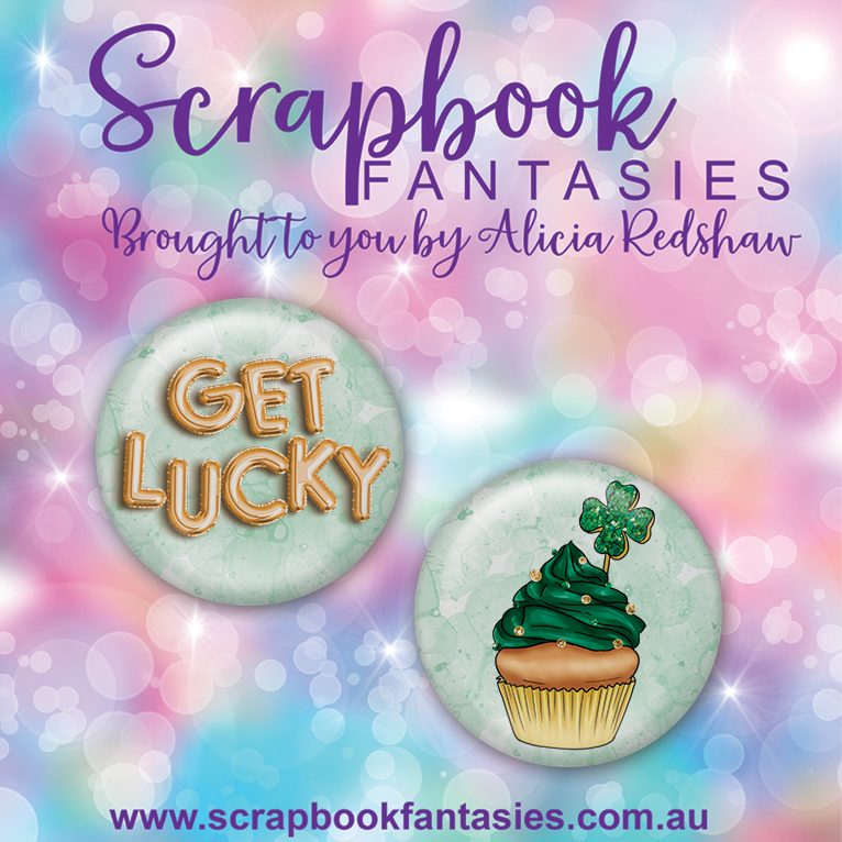 Saint Patrick's Day Flair Buttons [1"] - Get Lucky & Cupcake (2 pieces) Designed by Alicia Redshaw