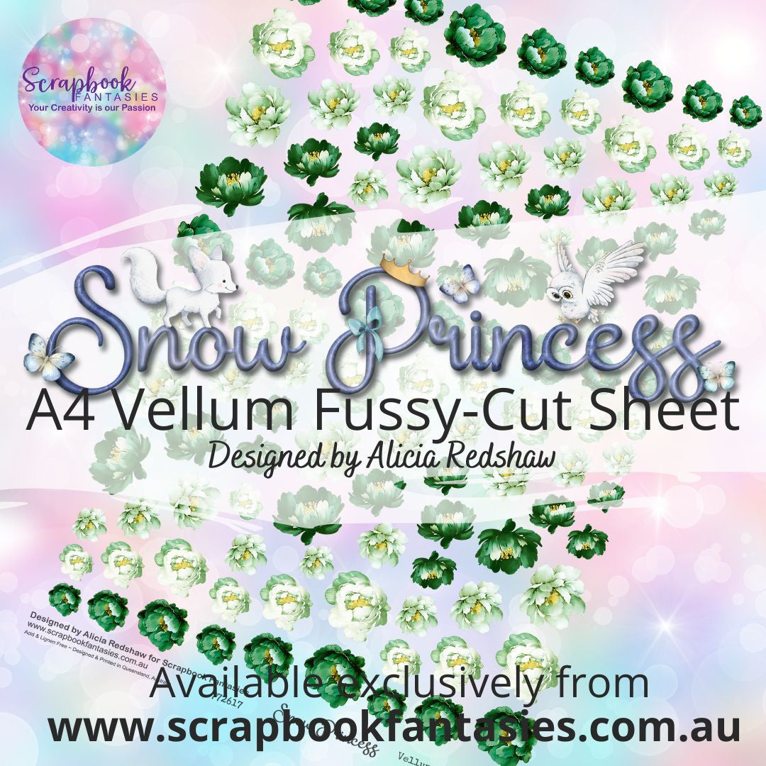 Snow Princess A4 Vellum Colour Fussy-Cut Sheet - Green Roses 772617