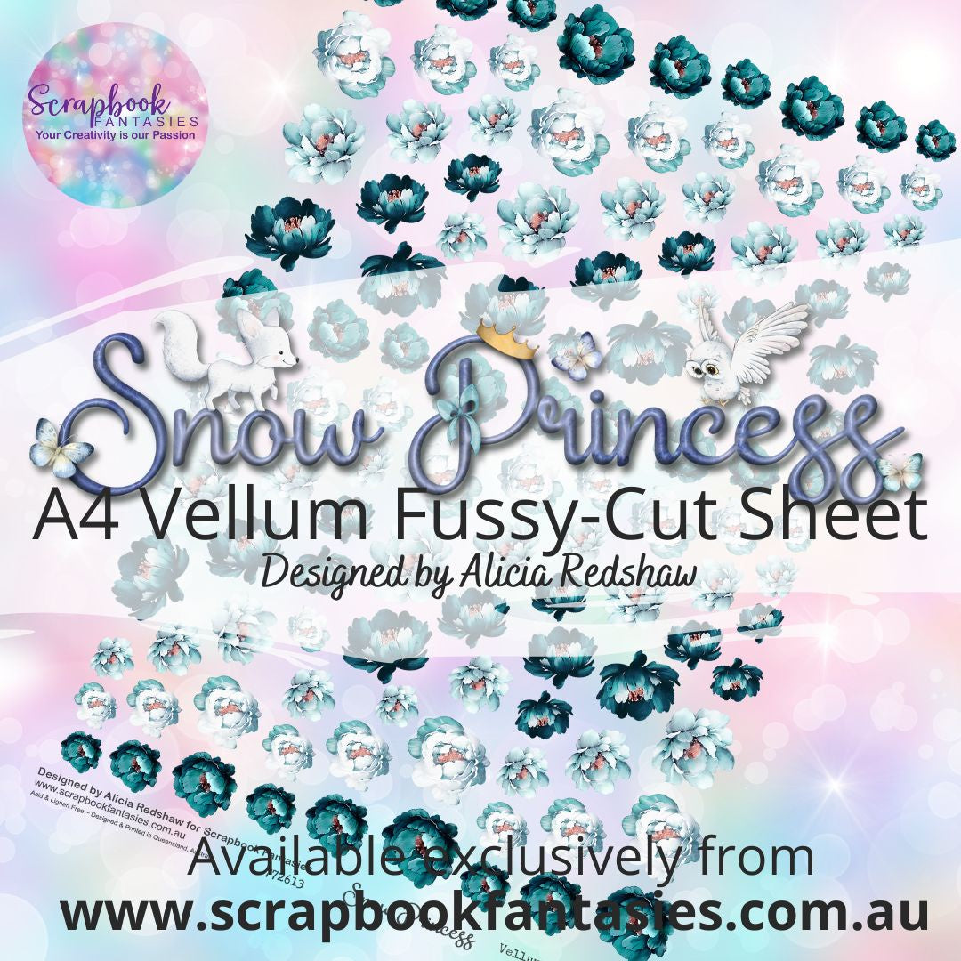 Snow Princess A4 Vellum Colour Fussy-Cut Sheet - Teal Roses 772613