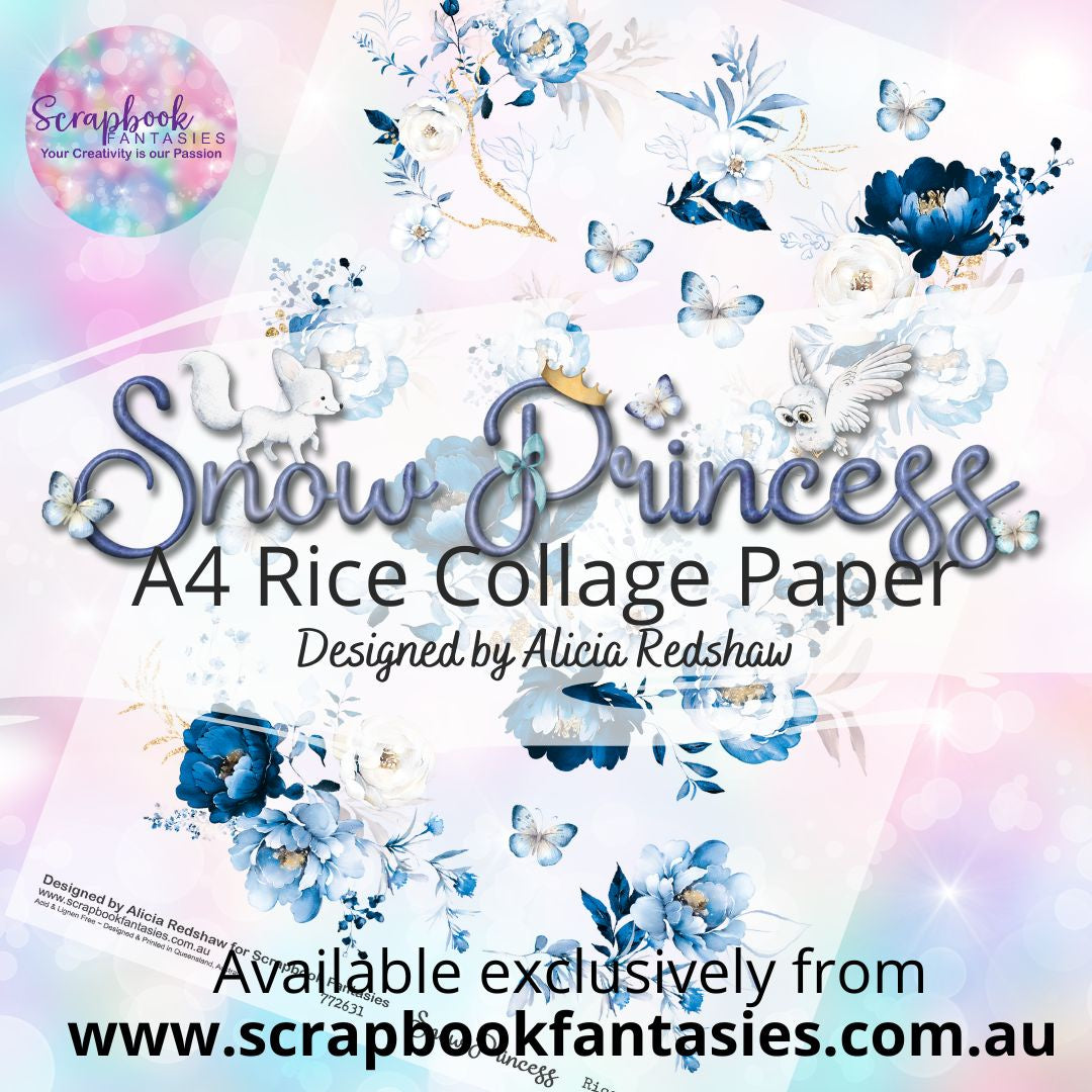 Snow Princess A4 Rice Collage Paper - Blue Bouquets 772631