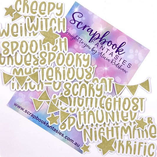 Spooktacular Colour-Cuts (27 pieces) Lime Watercolour Words - Designed by Alicia Redshaw