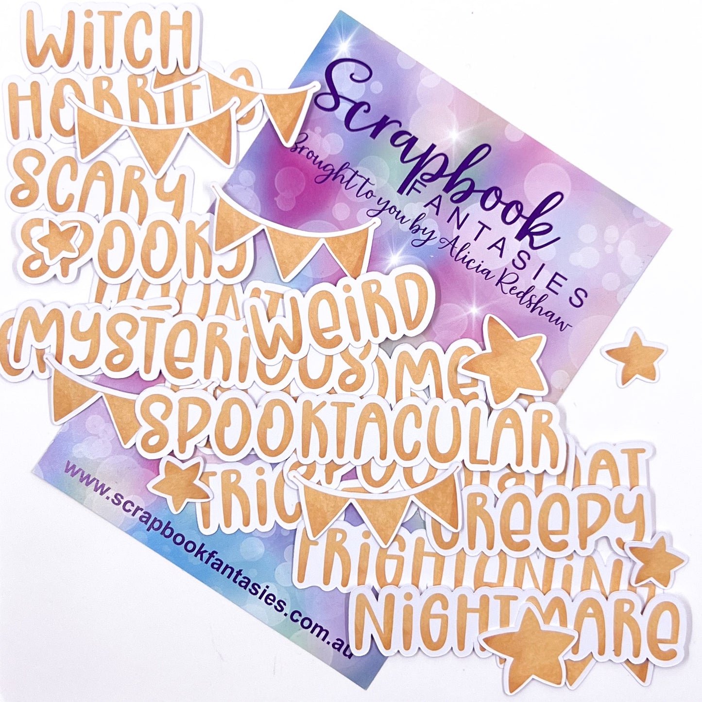 Spooktacular Colour-Cuts (27 pieces) Orange Watercolour Words - Designed by Alicia Redshaw