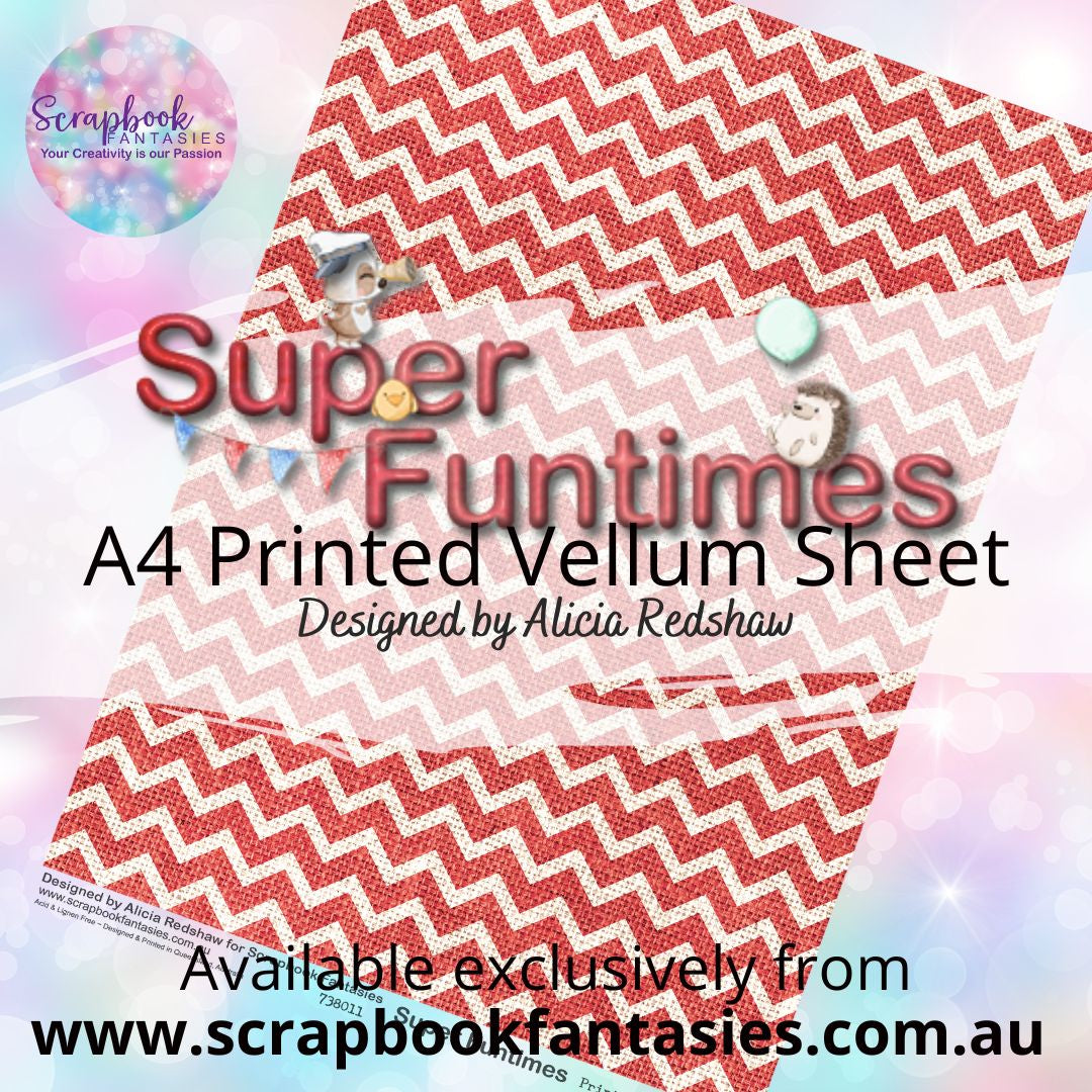 Super Funtimes A4 Printed Vellum Sheet - Red Chevron Hessian 738011