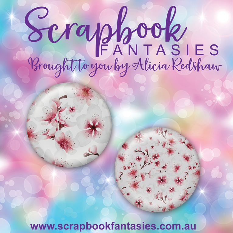 Tranquility Flair Buttons [1"] - Cherry Blossom Patterns (2 pieces) Designed by Alicia Redshaw