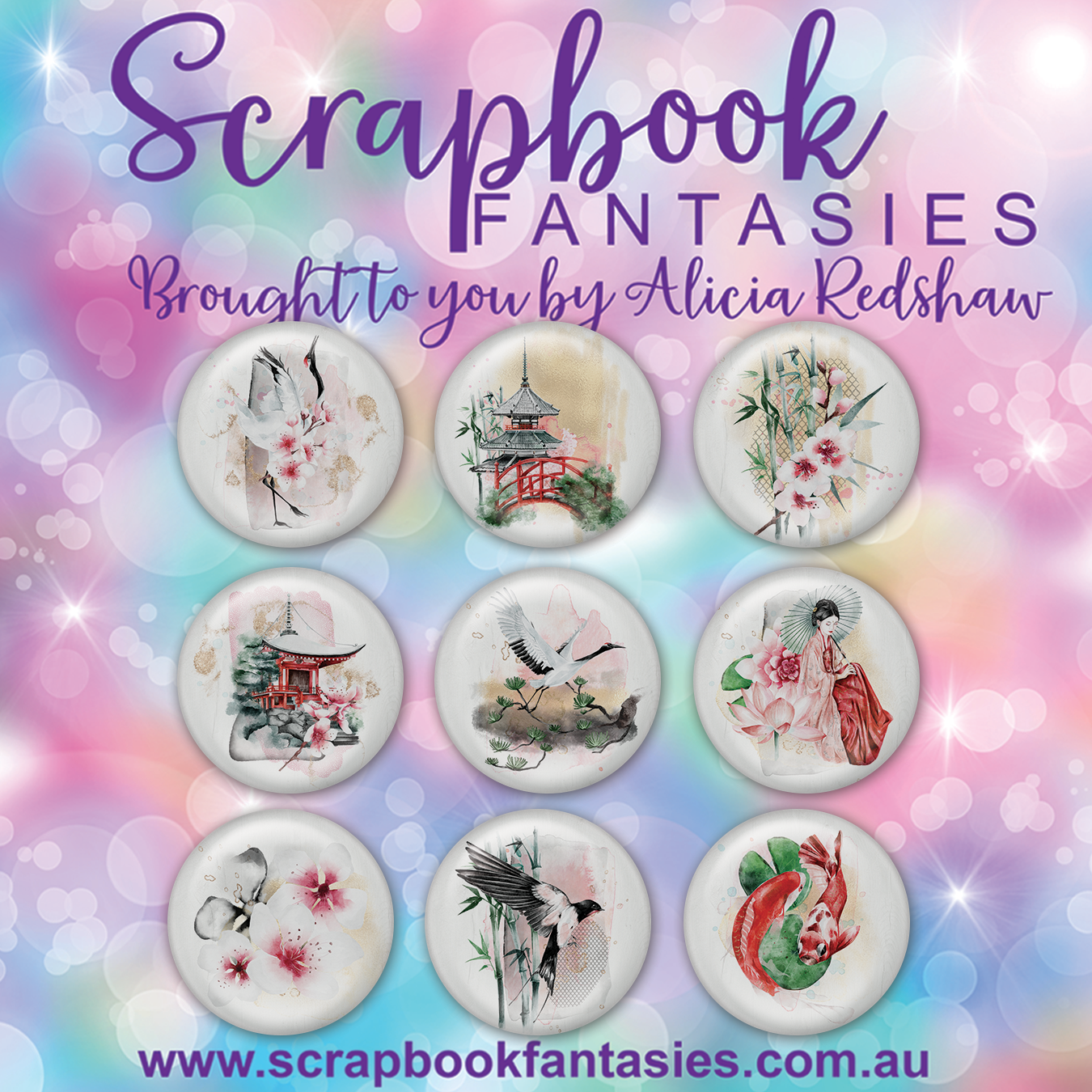 Tranquility Flair Buttons [1"] - Scenes (9 pieces) Designed by Alicia Redshaw