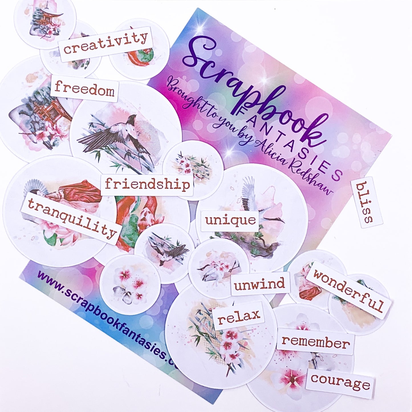 Tranquility - Circle Scenes & Words Colour-Cuts (29 pieces) Designed by Alicia Redshaw
