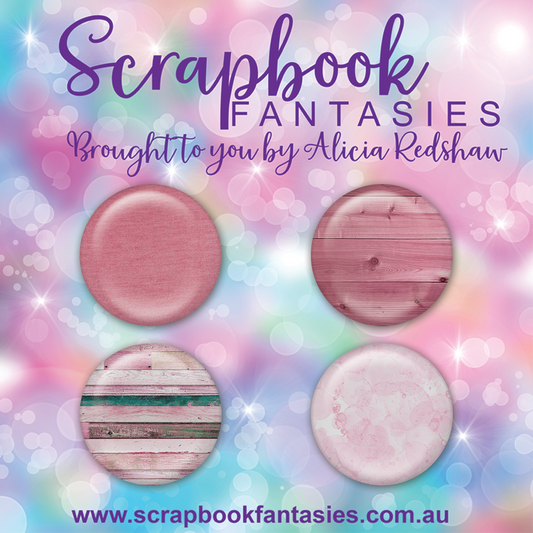 Tropical Ambience Flair Buttons [1"] - Pink Patterns (4 pieces) Designed by Alicia Redshaw