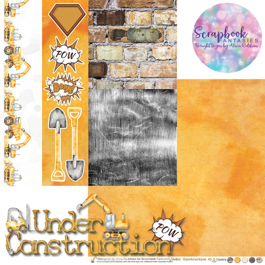 Under Construction 12x12 Double-Sided Patterned Paper 3 - Designed by Alicia Redshaw Exclusively for Scrapbook Fantasies