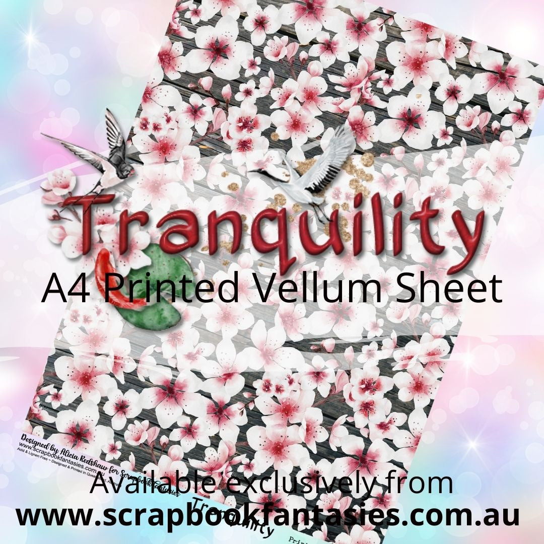 Tranquility A4 Printed Vellum Sheet - Cherry Blossoms & Wood 13047