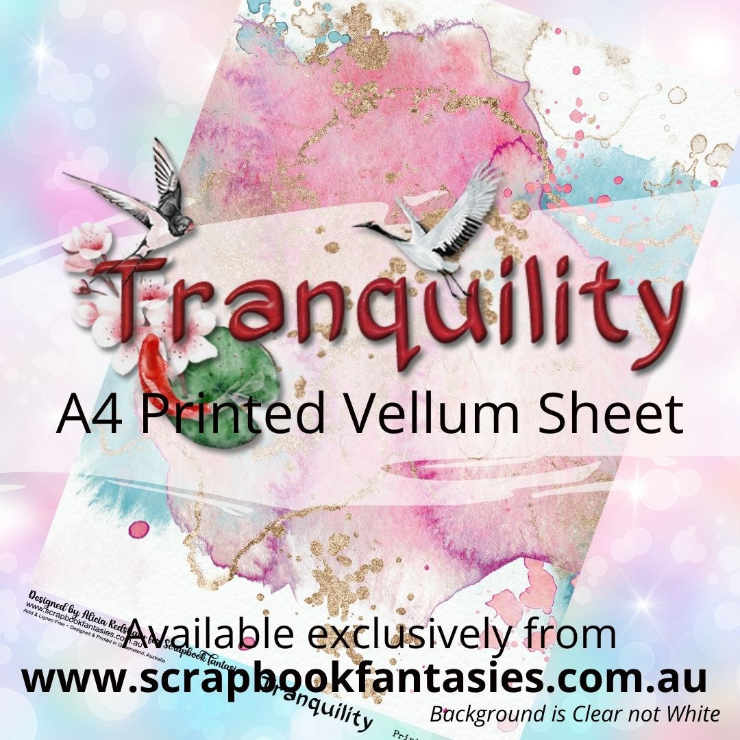 Tranquility A4 Printed Vellum Sheet - Watercolour Background 13048