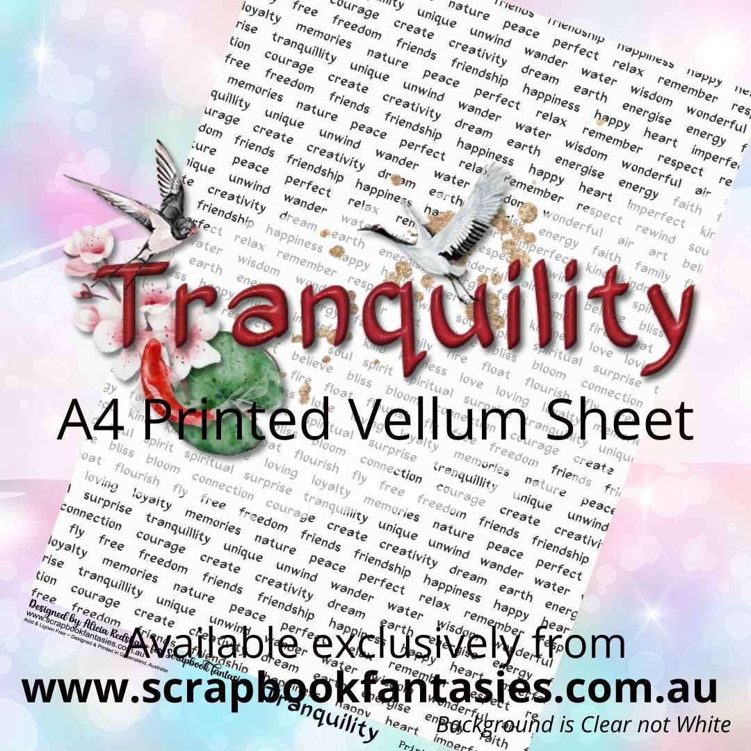 Tranquility A4 Printed Vellum Sheet - Word Pattern 13049