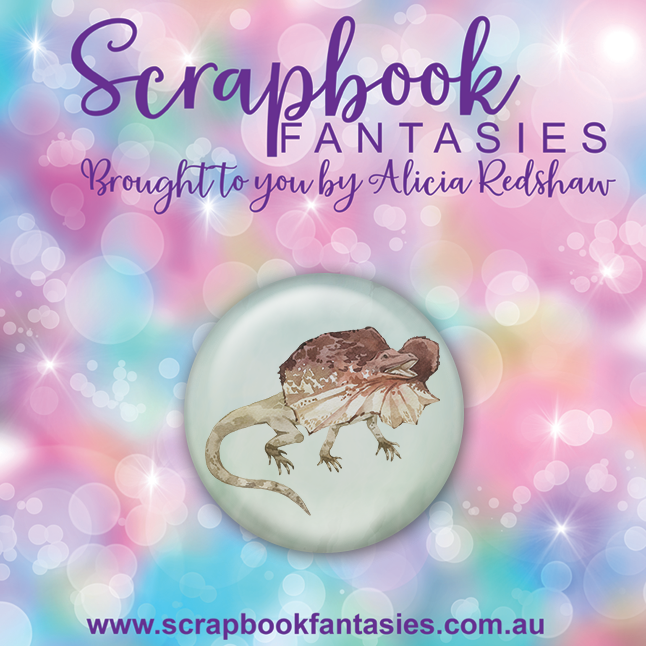 Aussie Grunge Flair Button [1"] - Bruce the Frill Neck Lizard (1 pieces) Designed by Alicia Redshaw Exclusively for Scrapbook Fantasies