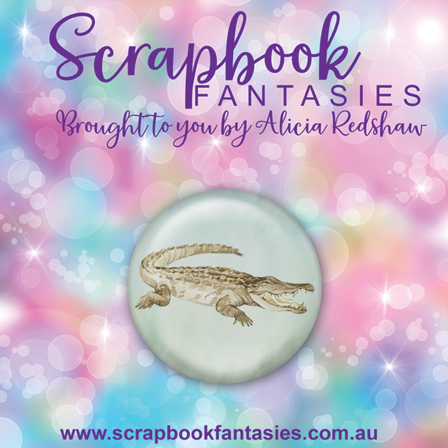 Aussie Grunge Flair Button [1"] - Crocodile (1 pieces) Designed by Alicia Redshaw Exclusively for Scrapbook Fantasies