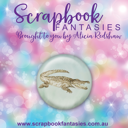 Aussie Grunge Flair Button [1"] - Crocodile (1 pieces) Designed by Alicia Redshaw Exclusively for Scrapbook Fantasies