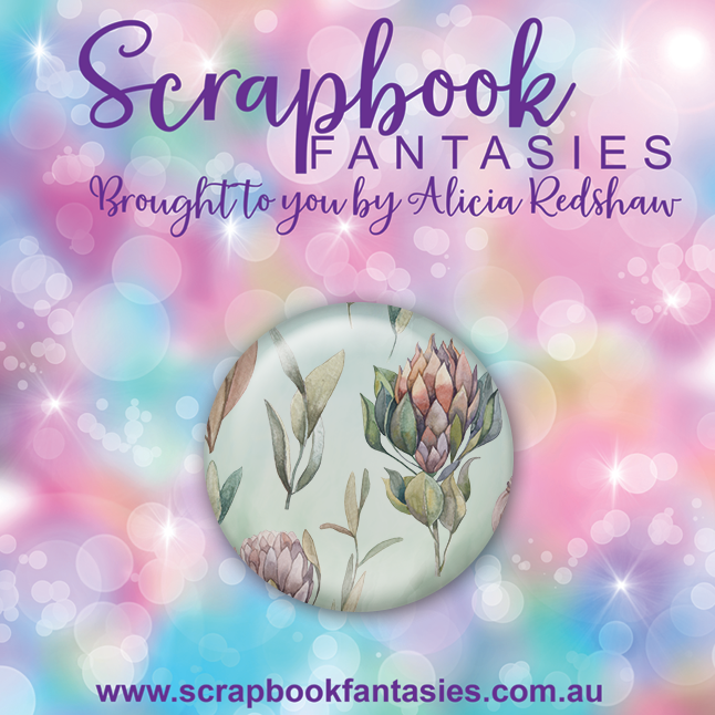 Aussie Grunge Flair Button [1"] - Protea Print (1 pieces) Designed by Alicia Redshaw Exclusively for Scrapbook Fantasies