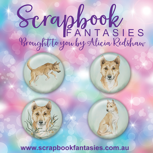 Aussie Grunge Flair Buttons [1"] - Dingos (4 pieces) Designed by Alicia Redshaw Exclusively for Scrapbook Fantasies