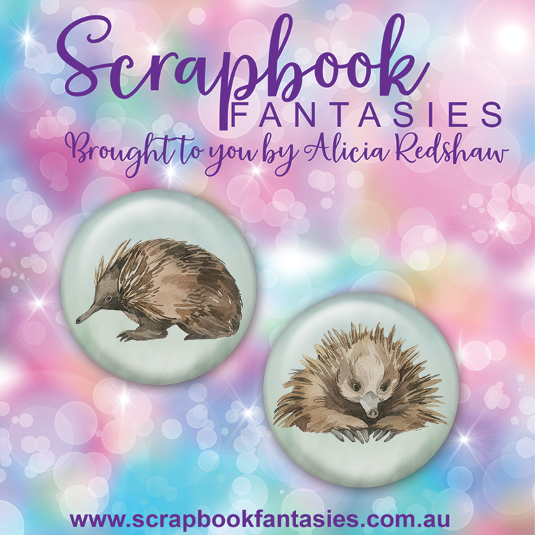 Aussie Grunge Flair Buttons [1"] - Echidna (2 pieces) Designed by Alicia Redshaw Exclusively for Scrapbook Fantasies