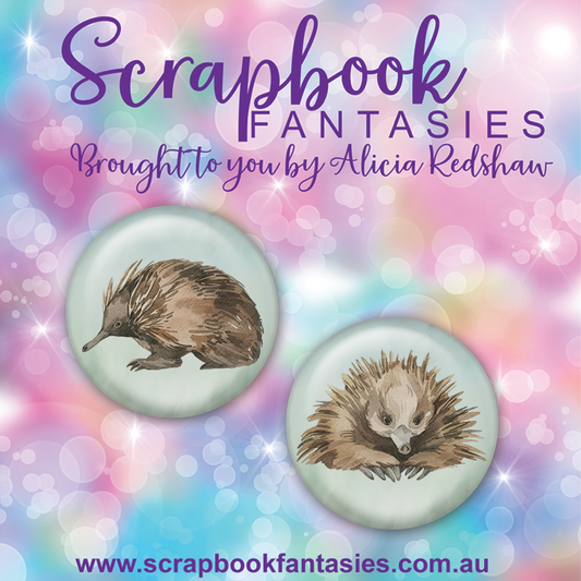 Aussie Grunge Flair Buttons [1"] - Echidna (2 pieces) Designed by Alicia Redshaw Exclusively for Scrapbook Fantasies