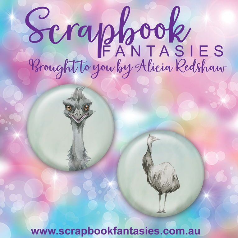 Aussie Grunge Flair Buttons [1"] - Emu (2 pieces) Designed by Alicia Redshaw Exclusively for Scrapbook Fantasies