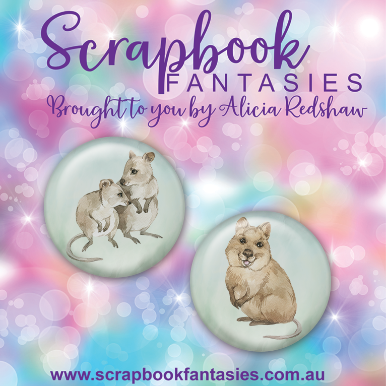 Aussie Grunge Flair Buttons [1"] - Quokka (2 pieces) Designed by Alicia Redshaw Exclusively for Scrapbook Fantasies