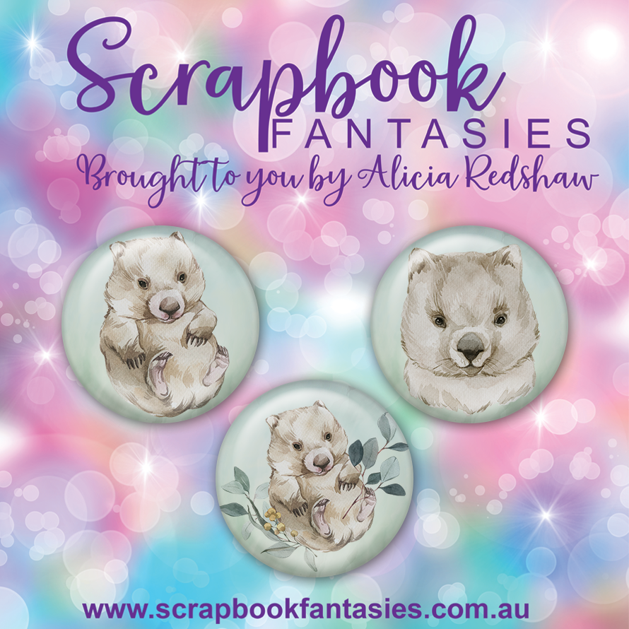 Aussie Grunge Flair Buttons [1"] - Wombats (3 pieces) Designed by Alicia Redshaw Exclusively for Scrapbook Fantasies