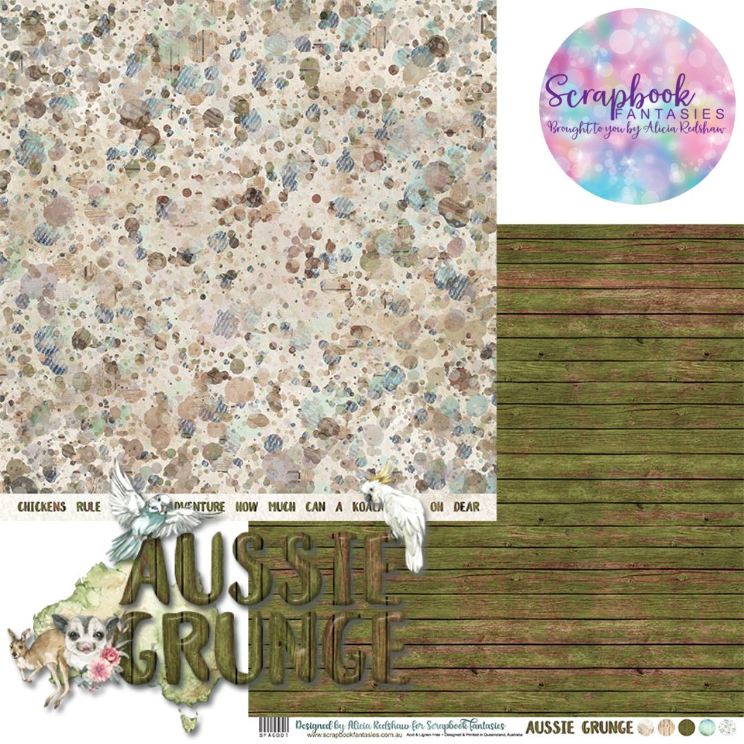 Aussie Grunge 12x12 Double-Sided Patterned Paper 001 Designed by Alicia Redshaw Exclusively for Scrapbook Fantasies