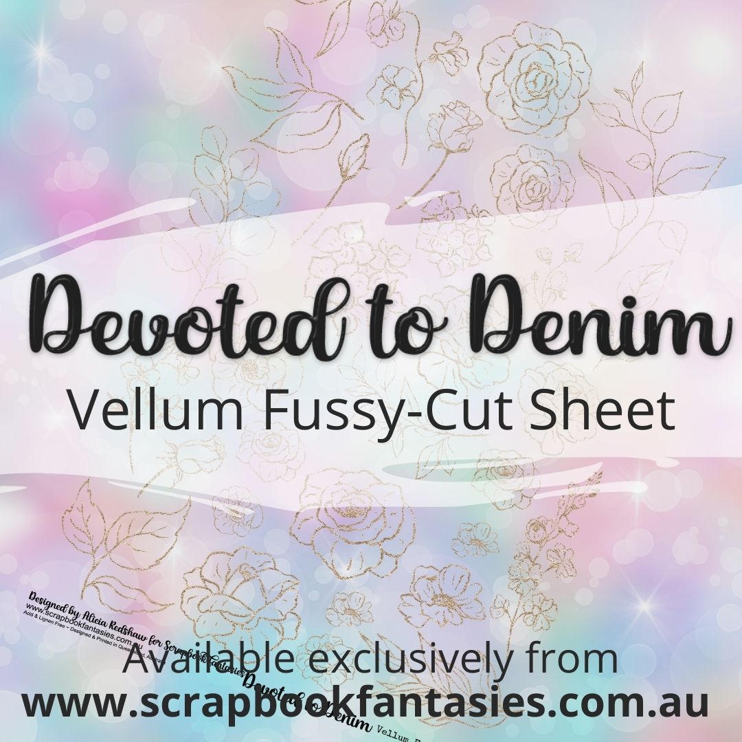 Devoted to Denim A4 Vellum Fussy-Cut Sheet 2 - Gold Flowers 11662