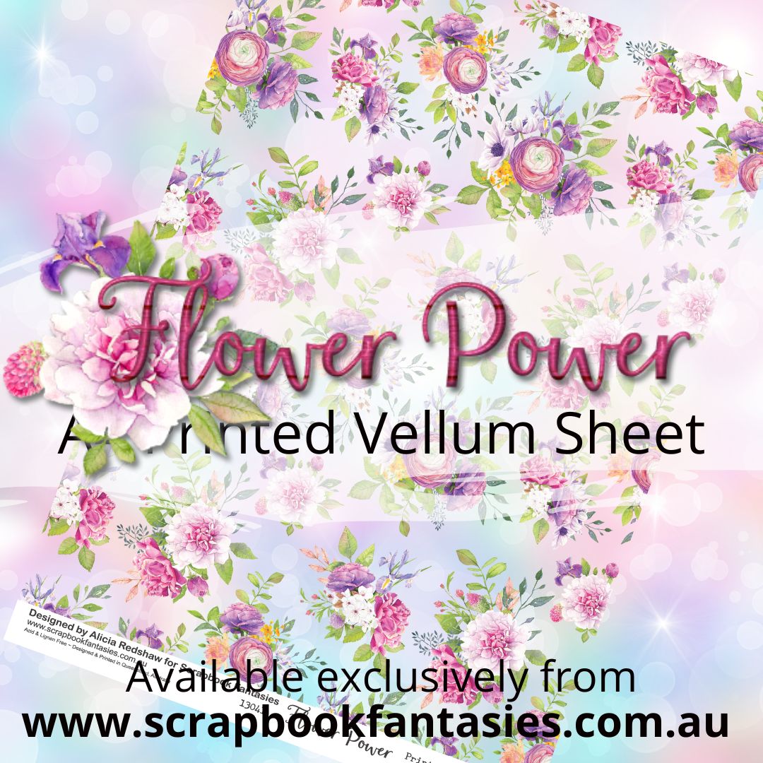 Flower Power A4 Printed Vellum Sheet - Floral Pattern 13041