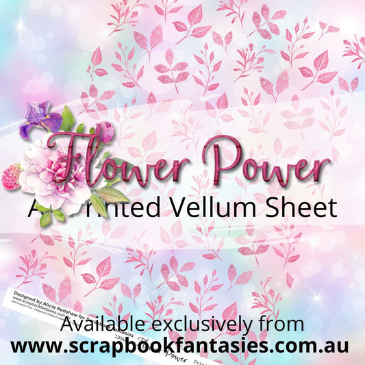 Flower Power A4 Printed Vellum Sheet - Pink Leaves 13042