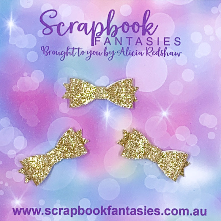 Handmade Gold Sparkly Mini-Mini Glitter Bows (3 pack) by Naomi-Jon Redshaw